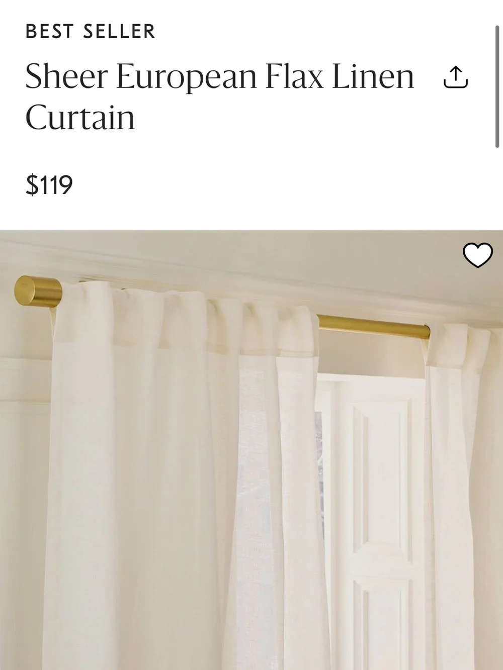 West Elm Sheer European Flax Linen Curtain - Alabaster 48 x 108. 2 panels